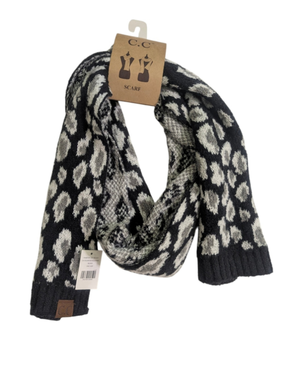 C.C Black Gray Leopard Print Scarf One Size